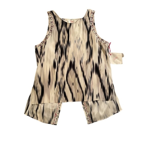 Parker Women's Sleeveless Caroline Ikat Split Back Top Size S Black Cream NWT - Picture 2 of 7